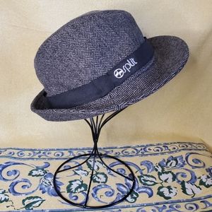 Split Gray Black Herringbone Polyester Blend Womens Fedora Hat One Size.